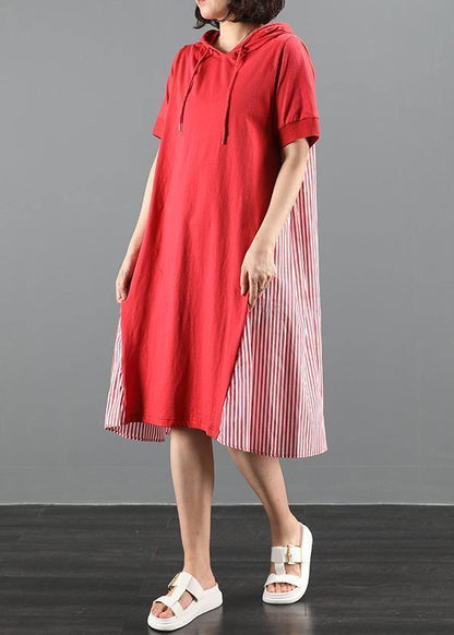 100% Hooded Patchwork Striped Quilting Dresses Tutorials Red Maxi Dress