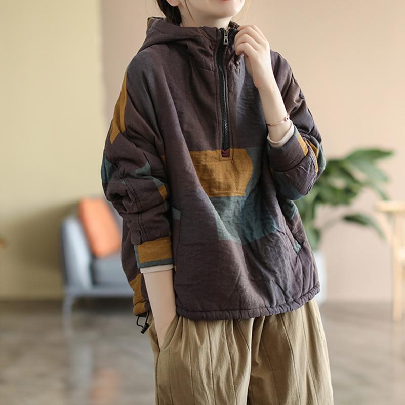 Winter Retro Cotton Linen Padded Hooded Coat