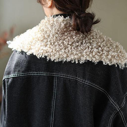 Winter Velvet Retro Denim Jacket