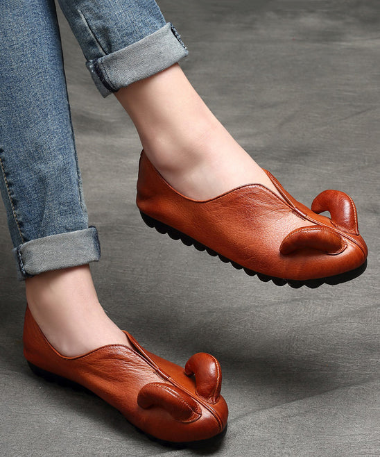 Brown Sheep Horn Comfy Cowhide Leather Flats Shoes