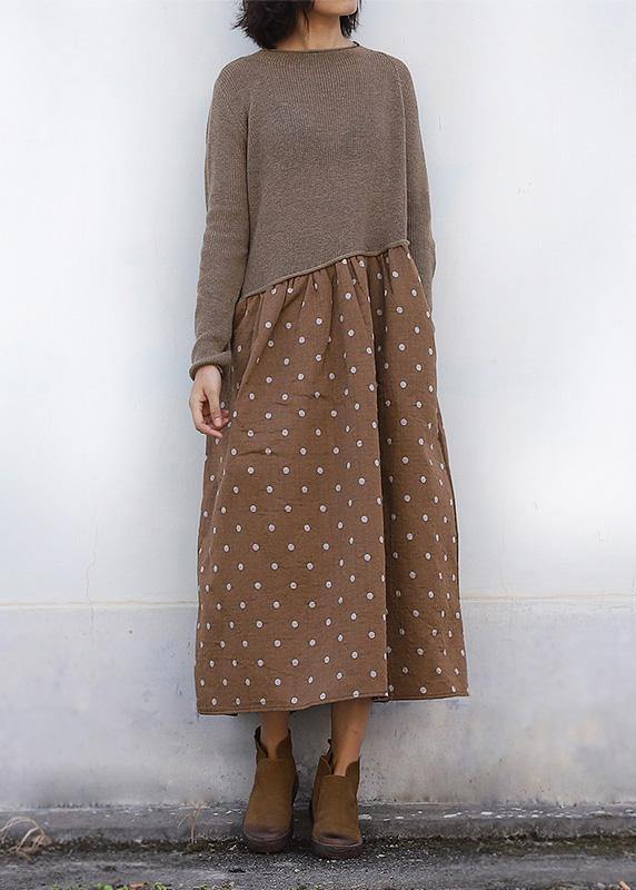 Cozy Brown Sweater Wardrobes Quotes O Neck Tunic Patchwork Knitwear