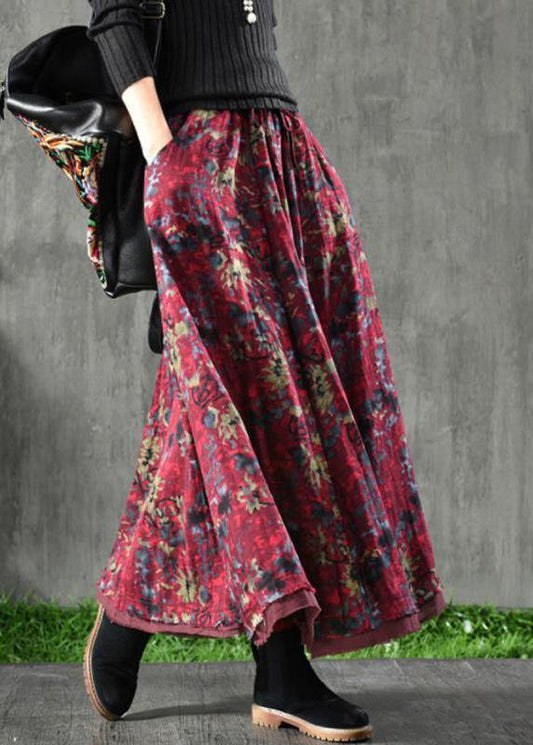 Cotton Blend Red Skirt Maxi Length