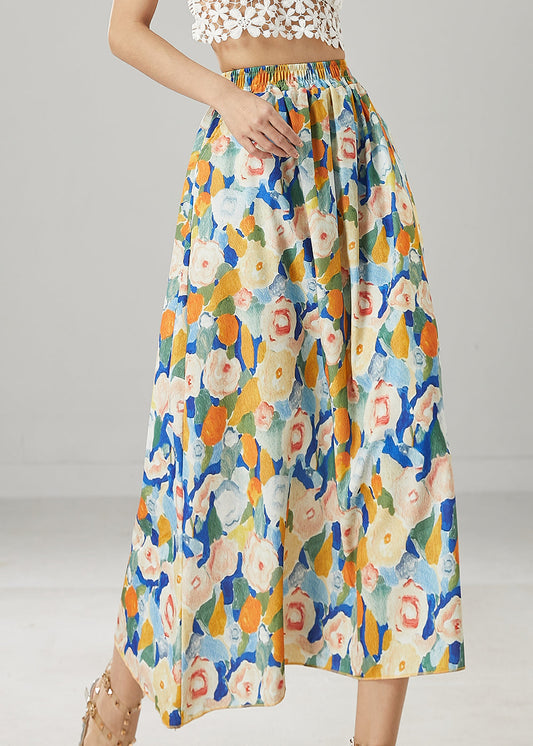 Blue Elastic Waist Chiffon Skirts Summer