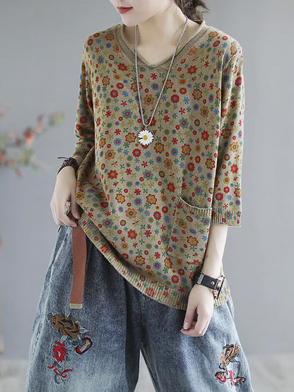 - Knitted Print Pocket Sweater