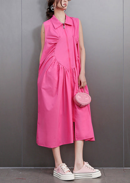 Red Peter Pan Collar Zippered Maxi Dress Sleeveless
