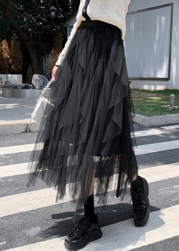 Black Asymmetrical Tulle Skirt Spring