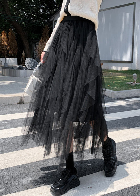 Black Asymmetrical Tulle Skirt Spring