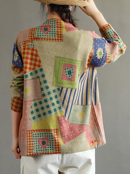 - Stitching Pocket V Neck Long Sleeve Sweater Coat