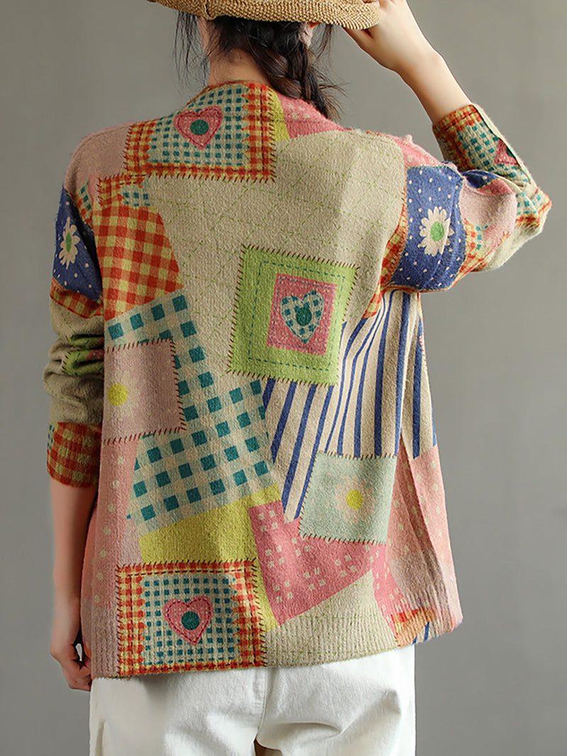 - Stitching Pocket V Neck Long Sleeve Sweater Coat