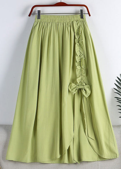 Vogue Green Asymmetrical Elastic Waist Ruffled Bow a Line Skirt Summer