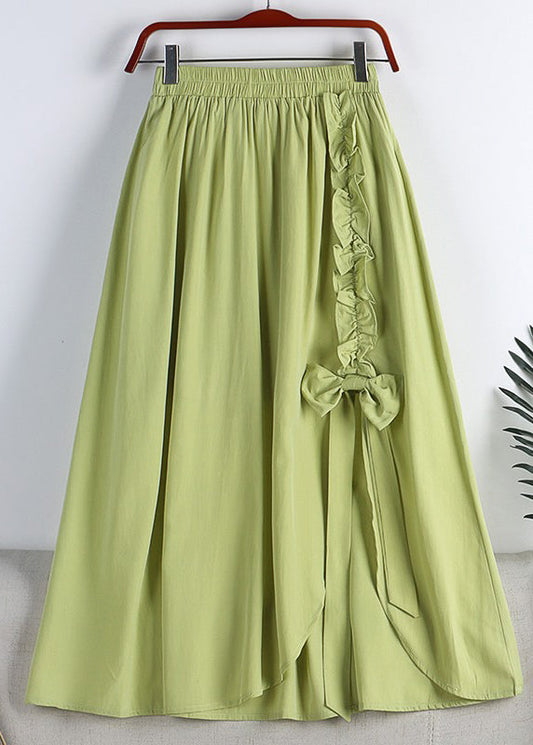 Vogue Green Asymmetrical Elastic Waist Ruffled Bow a Line Skirt Summer