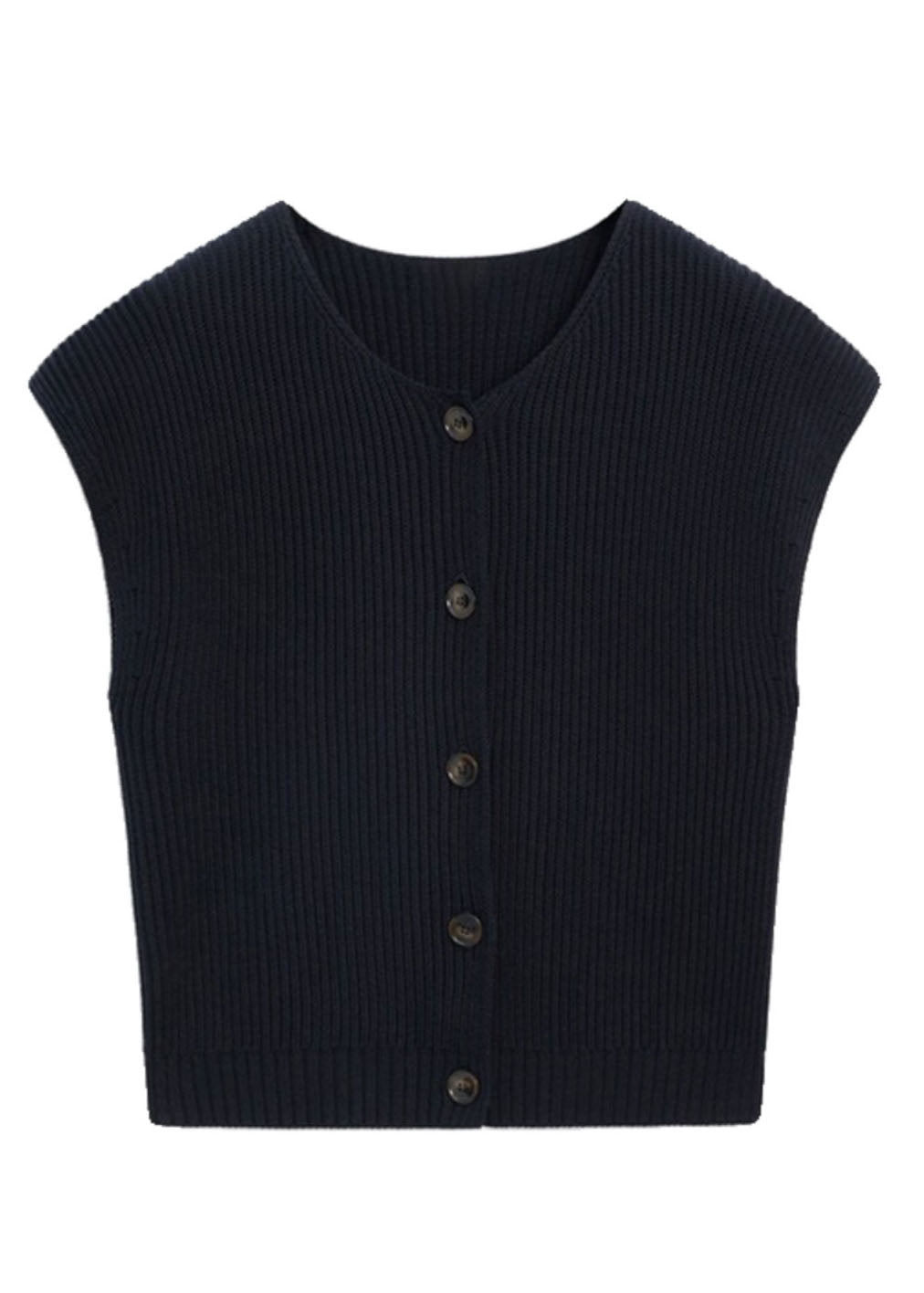 Boutique Navy O-neck Button Cotton Knit Waistcoat Short Sleeveless
