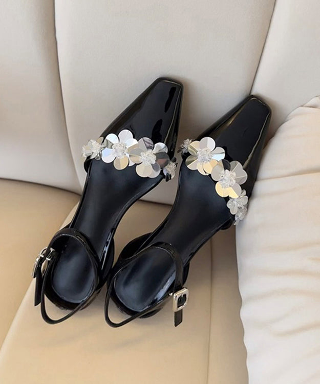 Black Faux Leather Splicing Chunky Sandals