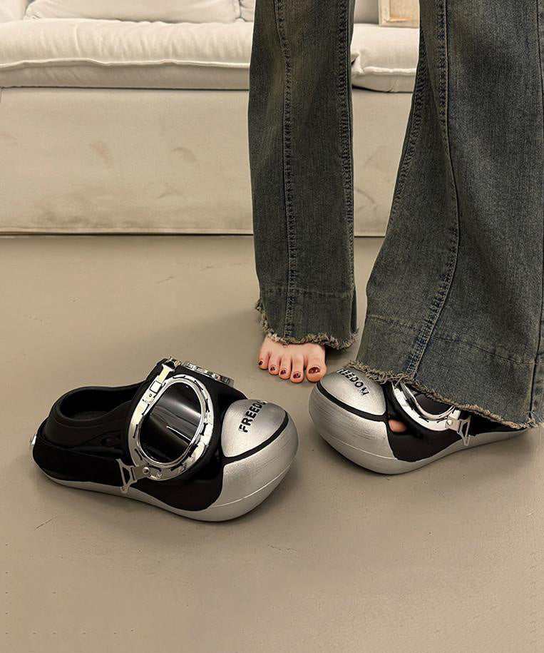 Silver Splicing Platform Slide Sandals
