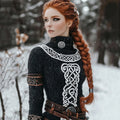 Women's Viking Geometric Lines Knitted Cozy High Neck Sweater artswardrobe