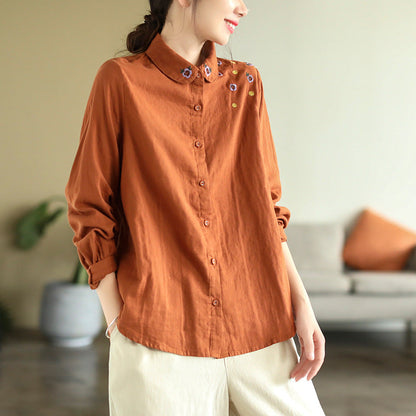 Art Double Layer Cotton Long Sleeve Embroidery Shirt