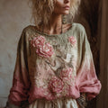 Women's Vintage Cranes And Floral Art Casual Cotton And Linen Shirt elevenforest