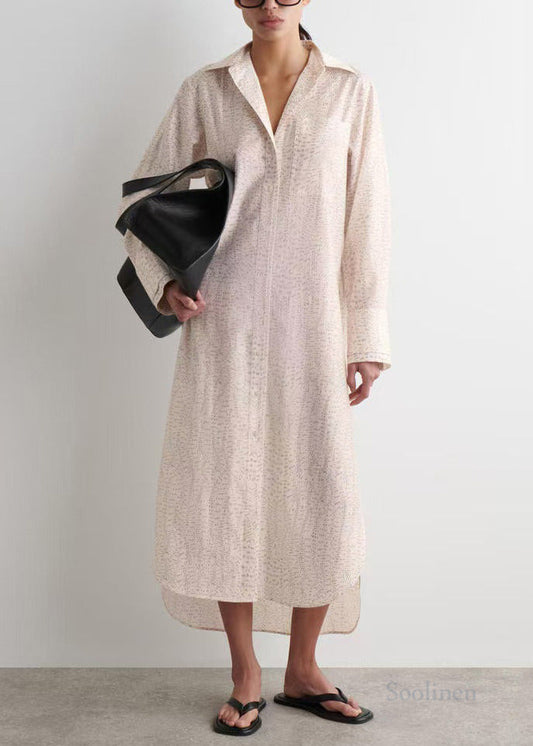 Beige Oversized Print Side Open Long Shirt Dresses Spring