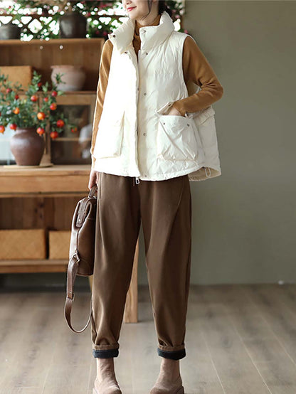 Agaric Lace Button Pocket Down Vest