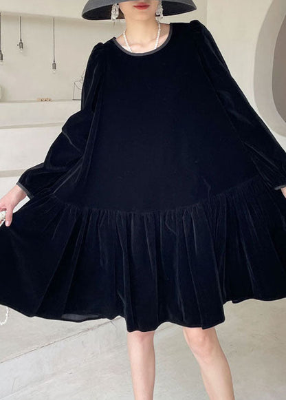 Unique Black Pleated Skirt Velour Winter