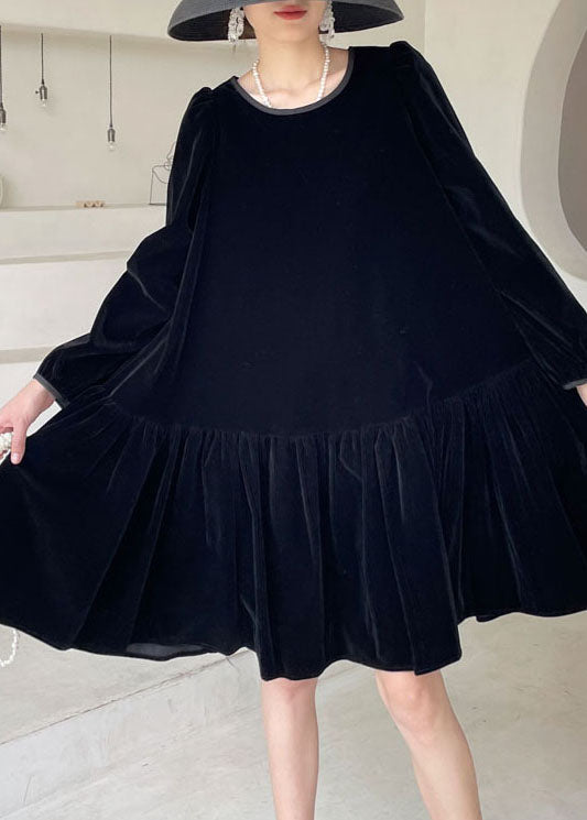 Unique Black Pleated Skirt Velour Winter