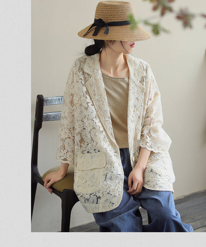 Loose Lace Embroidered Suit Collar Slim Coat