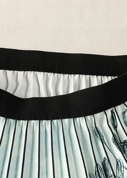 Print Wrinkled Elastic Waist a Line Skirts Summer