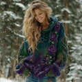 Comstylish Women's Vintage Celtic Floral Gradient Art Knit Cozy Hooded Sweater