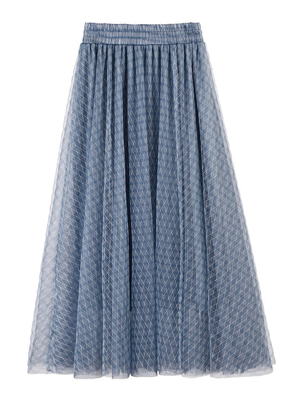 Blue Elastic Waist Plaid Tulle a Line Skirts Spring