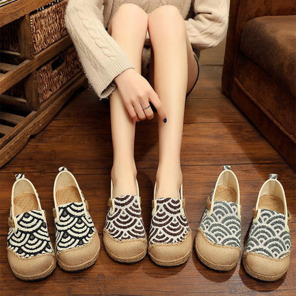Black Cotton Linen Fabric Flat Shoes Splicing Flat Shoes for