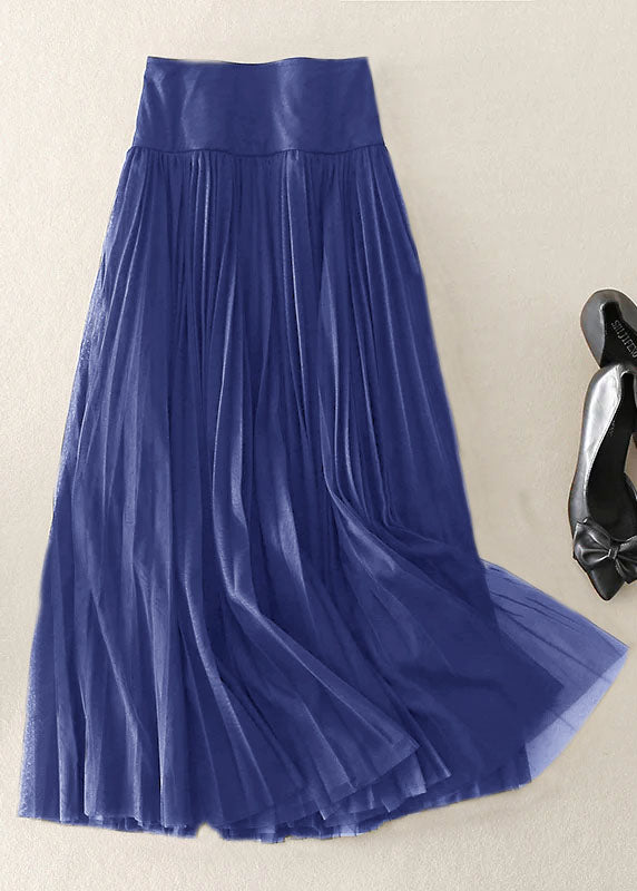 Blue Zip Up Patchwork Tulle Skirt Spring