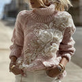 Comstylish Women's Vintage Bohemian Floral Knitted Turtleneck Sweater