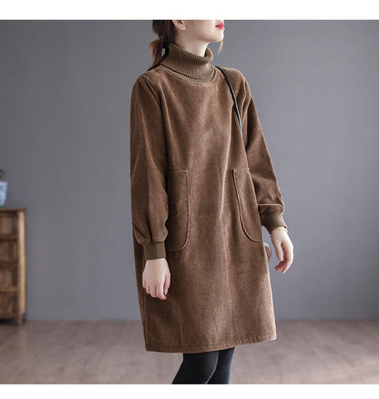 Corduroy Color Plus Velvet Thick Loose Turtleneck Top
