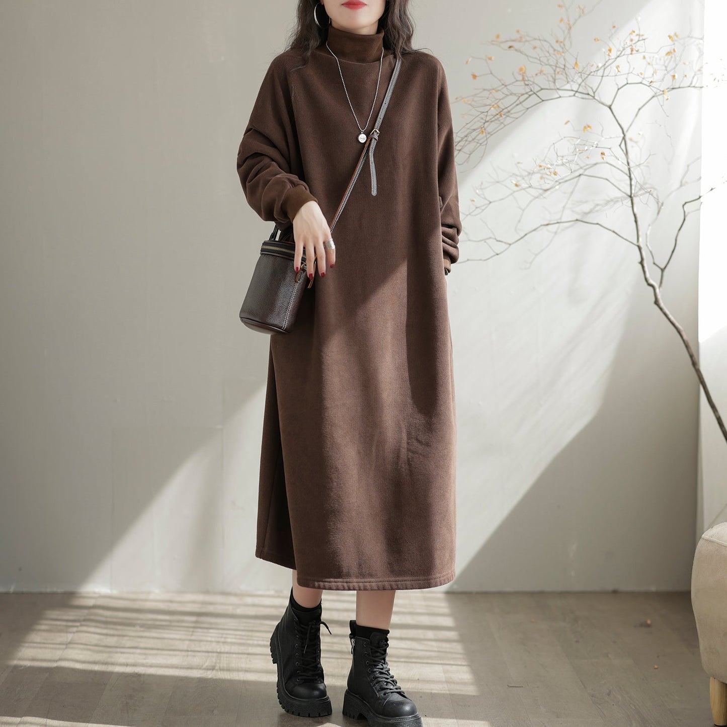 Autumn Winter Furred Turtleneck Dress