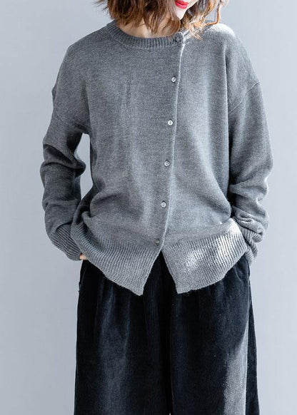 For Work Gray Knitted Clothes O Neck Pockets Sweaters