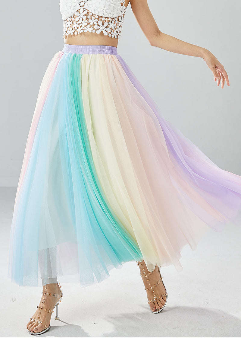Rainbow Elastic Waist Exra Large Hem Tulle Pleated Skirts Summer