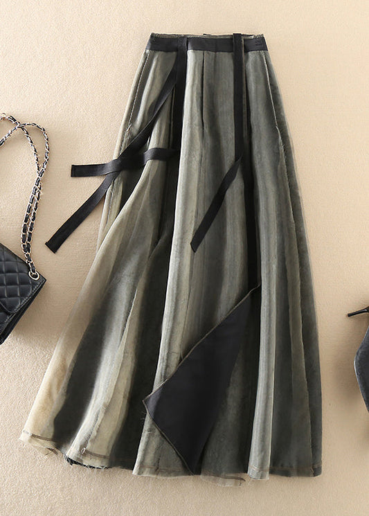Modern Black Green Retro Asymmetrical Patchwork Skirts Spring