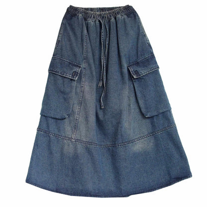 Autumn Retro Loose Patchwork Denim Skirt