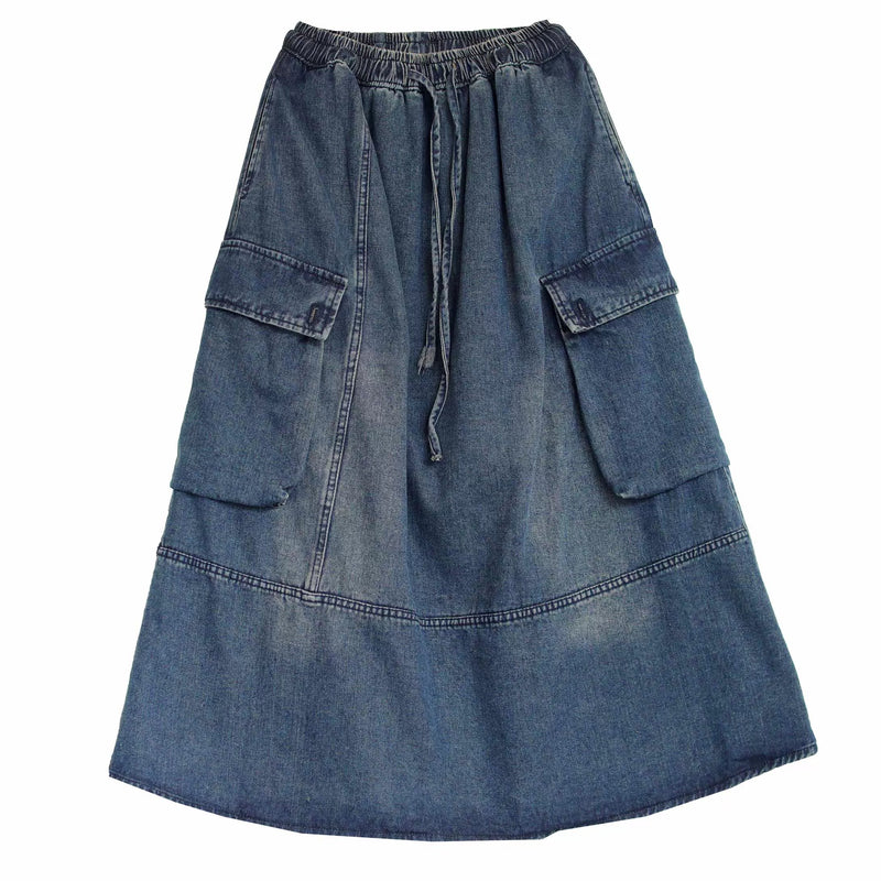 Autumn Retro Loose Patchwork Denim Skirt