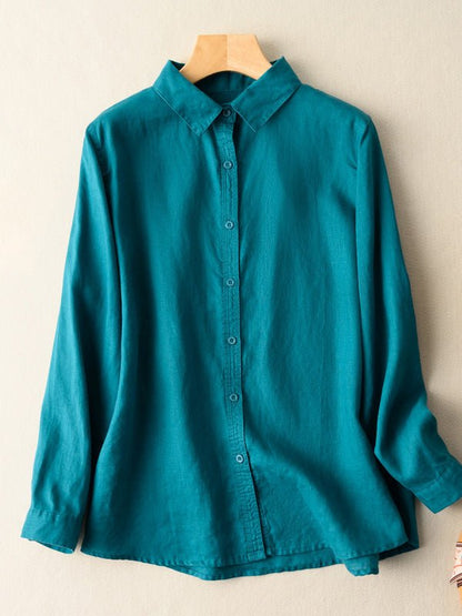 100% Linen Long Sleeve Shirt in Color