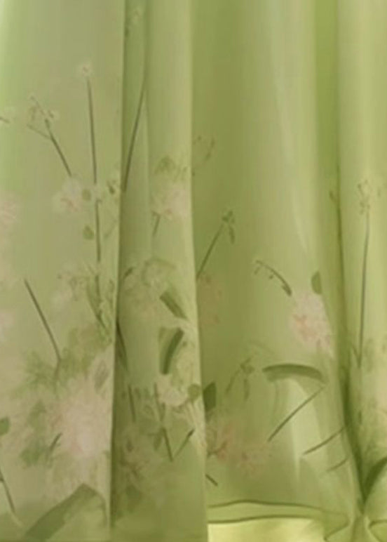 French Green Tie Dye Wrinkled Chiffon Skirt Summer