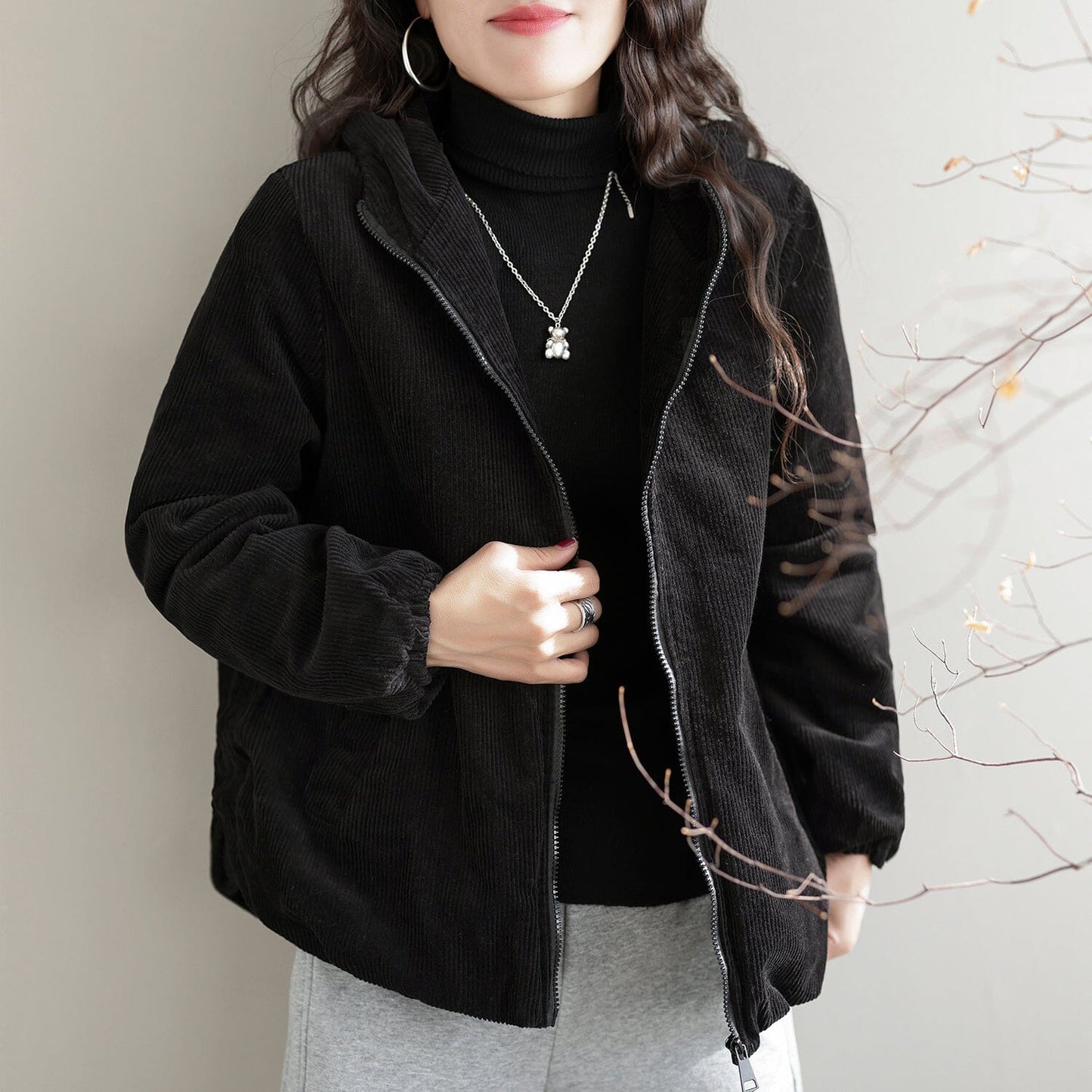 Winter Cotton Corduroy Hooded Jacket