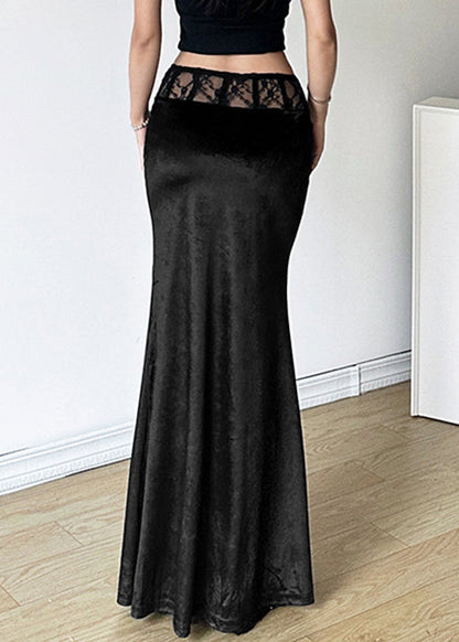 Black Silm Fit Silk Velvet Wraped Skirt Spring