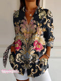 Women's Vintage Lovely Floral Art Print Casual Cotton Shirt