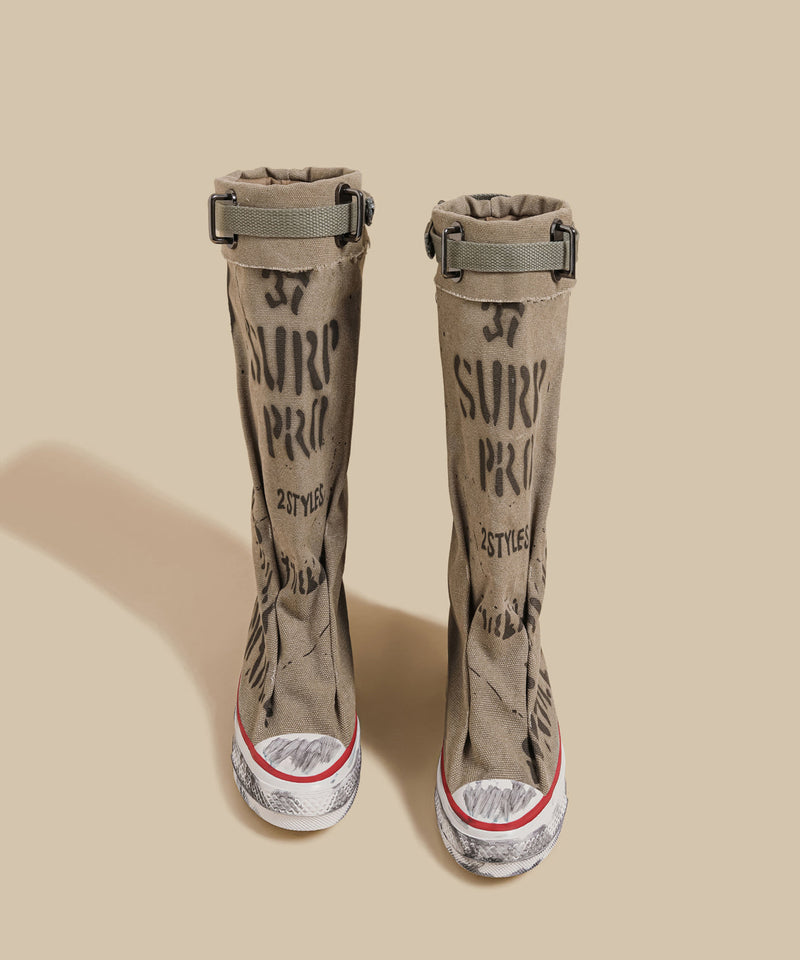 Khaki Canvas Graffiti Splicing Boots