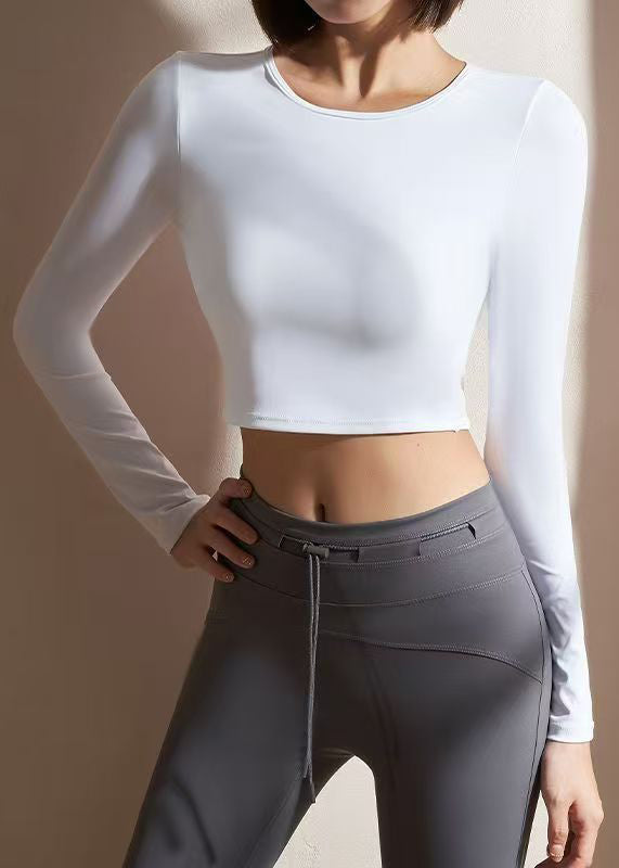 White O-neck Long Sleeve Yoga Tops