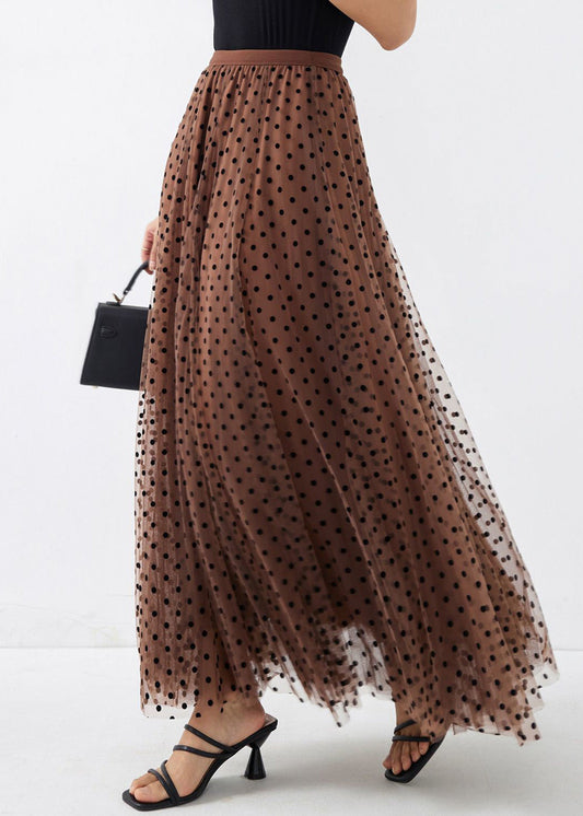 Italian Brown Print High Waist Tulle a Line Skirts