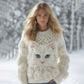 Women's Cute Cat Rose Art Knitted Warm Sweater elevenforest