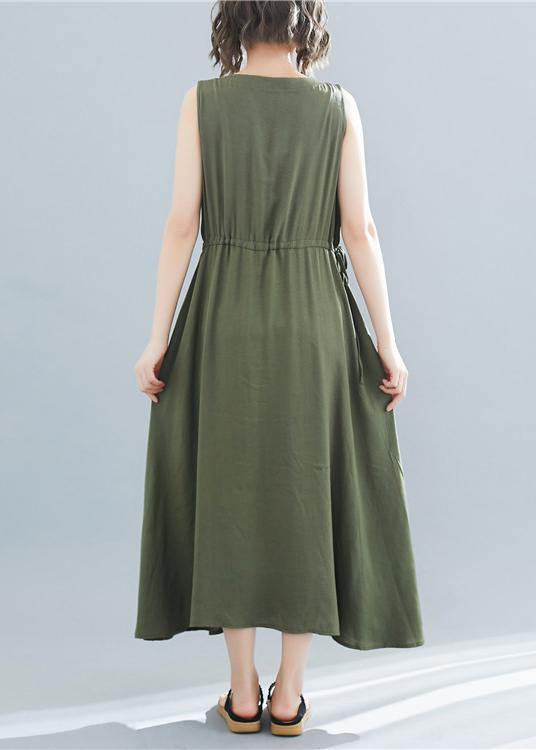 O Neck Sleeveless Cotton Tunics Wardrobes Army Green Dress Summer