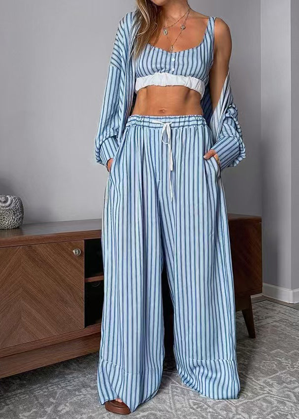 Blue Oversized Knit Tops and Shorts Sets 2 Pieces Summer